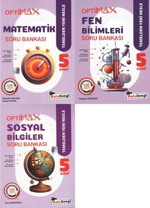 Kafadengi 2026 5. Sınıf Matematik + Fen + Sosyal Optimax Soru Bankası Setiseti 3 Kitap