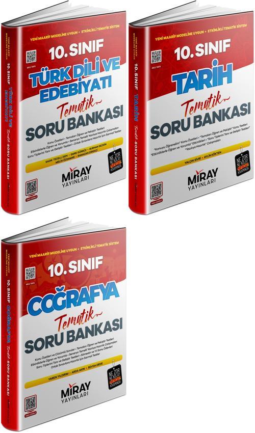 Miray 2026 10. Sınıf Türk Dili Edebiyatı + Tarih + Coğrafya Tematik Soru Bankası Seti 3 Kitap