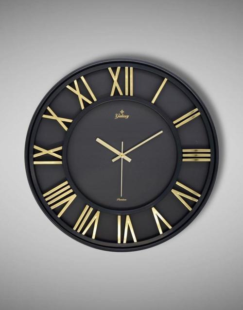 Premium Serisi Modern Tasarımlı Roma Rakamlı 40 cm Duvar Saati Siyah-Gold