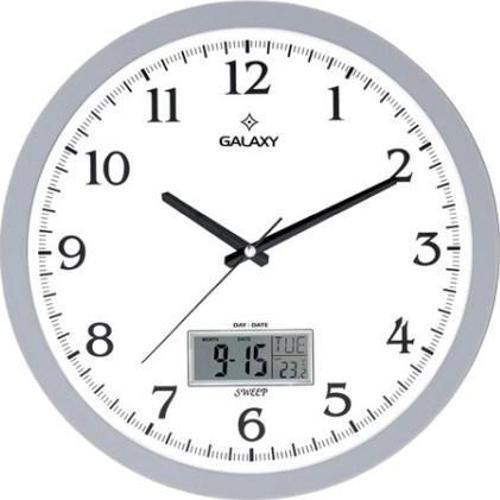 T-1964-G Premium Dijital-Analog Duvar Saati Gri 35 cm