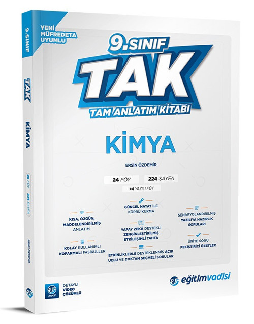 Eğitim Vadisi 2025 9. Sınıf Kimya Tak Tam Anlatım Kitabı