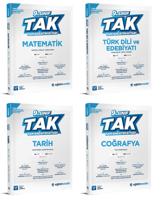 Eğitim Vadisi 2025 9. Sınıf Matematik + Edebiyat + Tarih + Coğrafya Tak Tam Anlatım Seti 4 Kitap