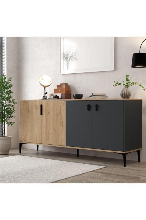 4001 Neva Konsol 180 Cm Natural- Antrasit Tv Ünitesi - Yemek Odası - Kahve Köşesi