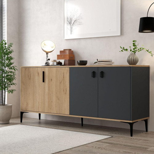 4001 Neva Konsol 180 Cm Natural- Antrasit Tv Ünitesi - Yemek Odası - Kahve Köşesi