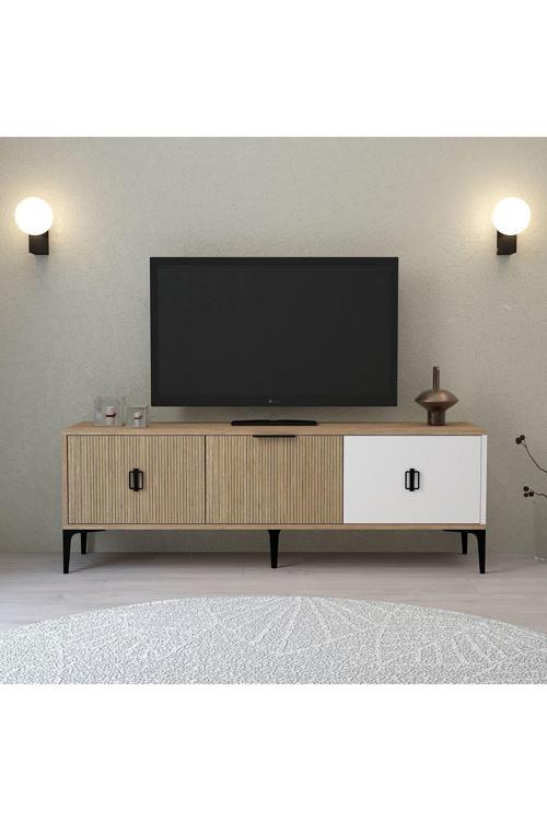 Neva Tv Ünitesi 150 Cm 3 Kapaklı Beyaz - Ahşap - NaturalTv Sehpası