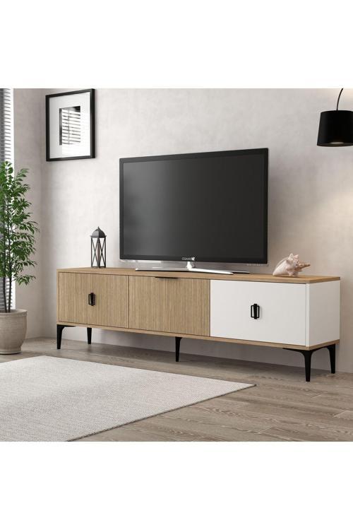 3802 Neva Tv Ünitesi 180 Cm Kapaklı Ahşap - Beyaz - NaturalTv Sehpası