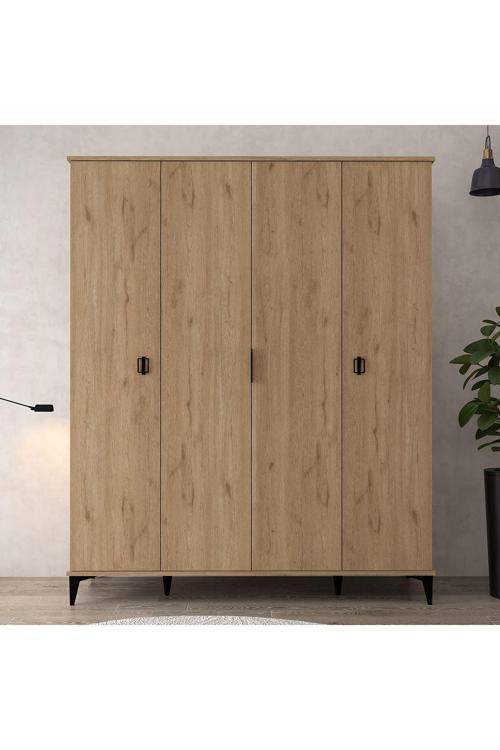 6401 Neva 4 Kapılı 200 Cm Gizli Çekmeceli Gardırop , Elbise Dolabı , Genç Odası Sepet