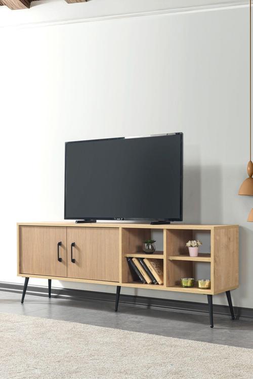 3610 Şile Metal Ayaklı Metal Kulplu 160 Cm Tv Ünitesi - Ahşap Safir