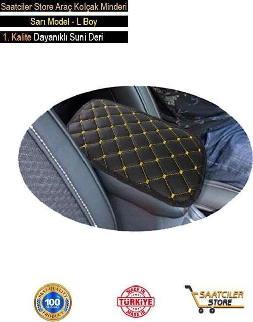 Dacia Logan İle Uyumlu Deri Oto Kolçak Kılıfı Örtüsü Capitone Süngerli Sarı Nakışlı