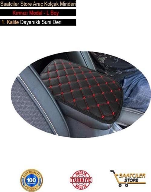 Dacia Solenza İle Uyumlu Deri Oto Kolçak Kılıfı Örtüsü Capitone Süngerli Kırmızı Nakışlı