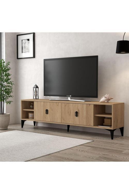 3807 Deren Tv Ünitesi 180 Cm 2 Kapaklı Raflı NaturalTv Sehpası