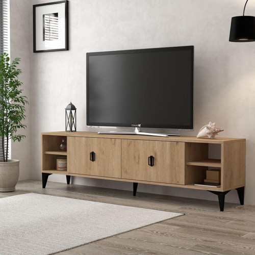 3807 Deren Tv Ünitesi 180 Cm 2 Kapaklı Raflı NaturalTv Sehpası