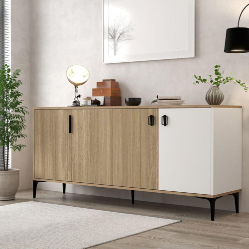 4005 Neva Konsol 180 Cm Ahşap - Natural- Beyaz Konsol - Tv Ünitesi - Yemek Odası