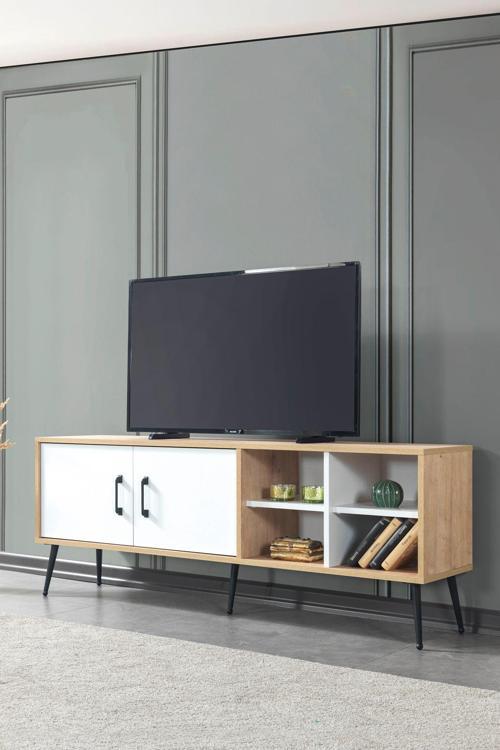 3611 Şile Metal Ayaklı Metal Kulplu 160 Cm Tv Ünitesi - Beyaz Safir