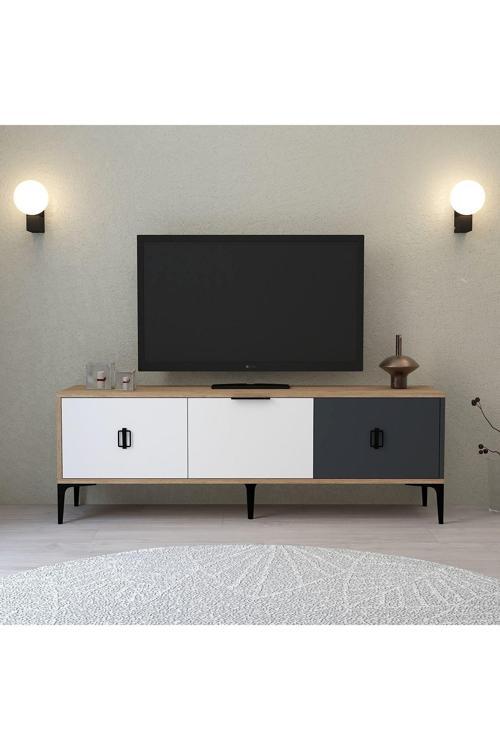 Neva Tv Ünitesi 150 Cm Kapaklı Natural- Beyaz - Antrasit Tv Sehpası