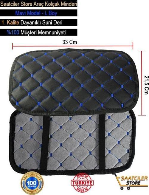Honda Civic İle Uyumlu Deri Oto Kolçak Kılıfı Örtüsü Capitone Süngerli Mavi Nakışlı