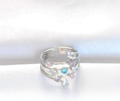 Zarif Kadın için Silver Metal Zirkonlu Ayarlanır Yüzük