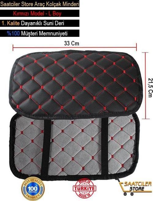 Peugeot 406 İle Uyumlu Deri Oto Kolçak Kılıfı Örtüsü Capitone Süngerli Kırmızı Nakışlı