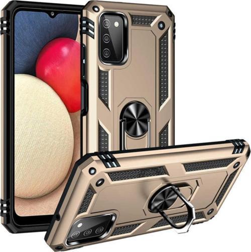 Galaxy A03s Kılıf Shockproof Yüzük Tutuculu Vega Gold