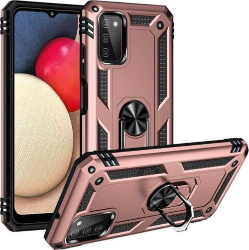 Galaxy A03s Kılıf Shockproof Yüzük Tutuculu Vega Rosegold