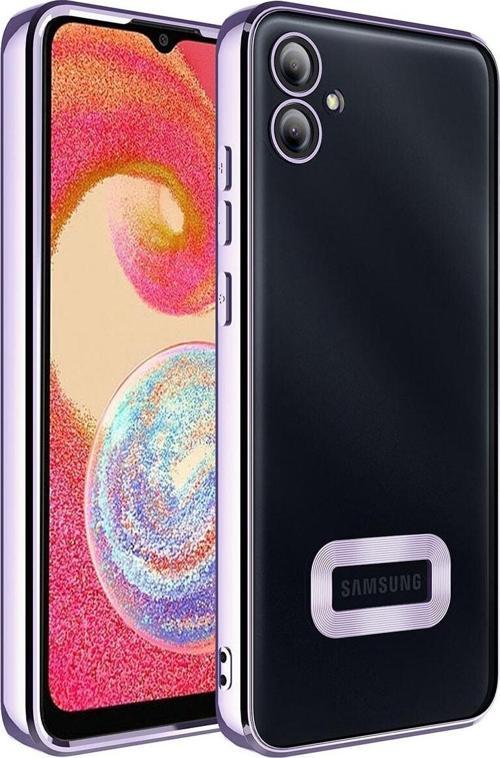 Galaxy A04E ile Uyumlu Kılıf Kamera Korumalı Logo Gösteren Colored Z-omega Lila