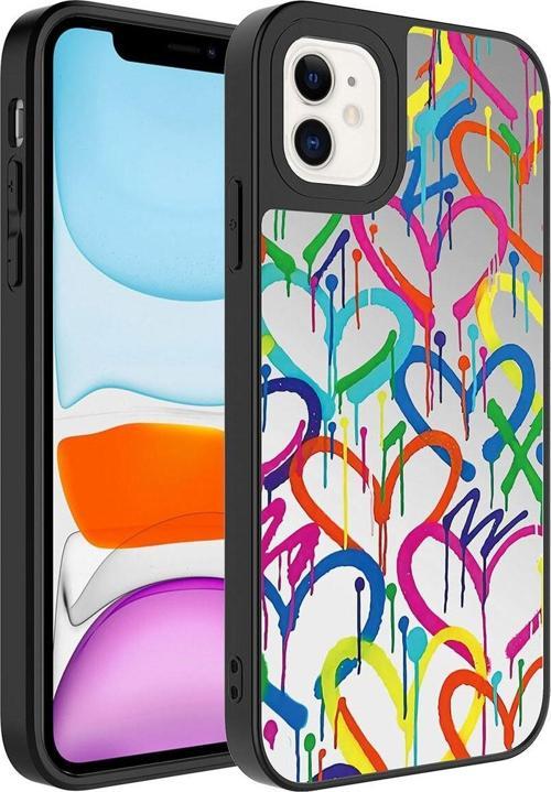 Apple Iphone 11 Ile Uyumlu Aynalı Kalp Desenli Kamera Korumalı Parlak Z- Mirror Kapak