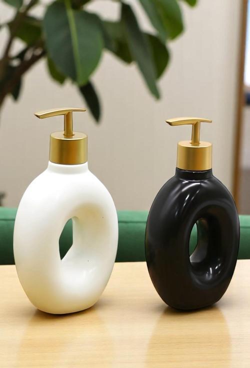 Dekoratif Seramik Sıvı Sabunluk Beyaz Siyah