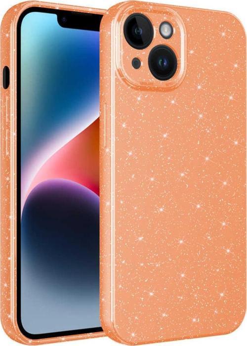 Apple Iphone 12 Pro Max Ile Uyumlu Kılıf Kamera Korumalı Simli Lüks Koton Kapak Turuncu