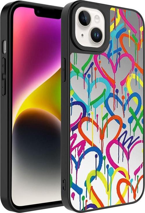 Apple Iphone 13 Ile Uyumlu Aynalı Kalp Desenli Kamera Korumalı Parlak Z- Mirror Kapak
