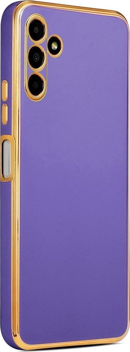 Galaxy A04s Ile Uyumlu Kılıf Gold Kenar Pastel Renkli Halcyon Z-bark Kapak Derin Mor