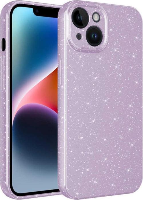 Apple Iphone 14 Ile Uyumlu Kılıf Kamera Korumalı Simli Lüks Koton Kapak Lila
