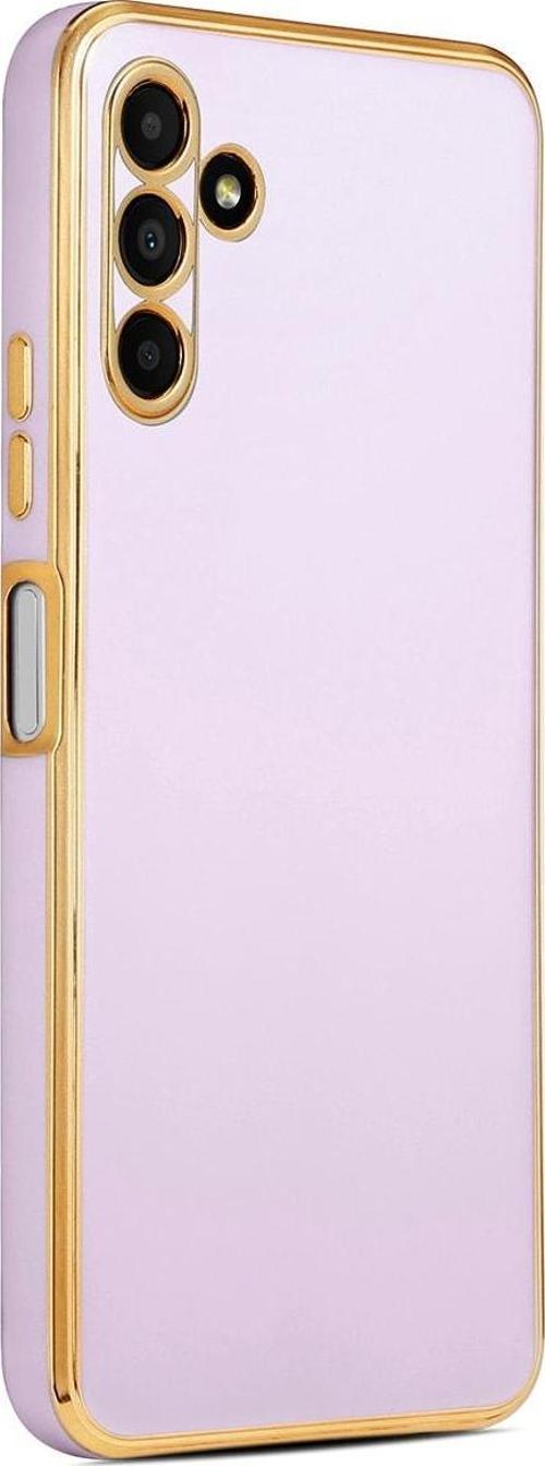 Galaxy A04s Ile Uyumlu Kılıf Gold Kenar Pastel Renkli Halcyon Z-bark Kapak Lila