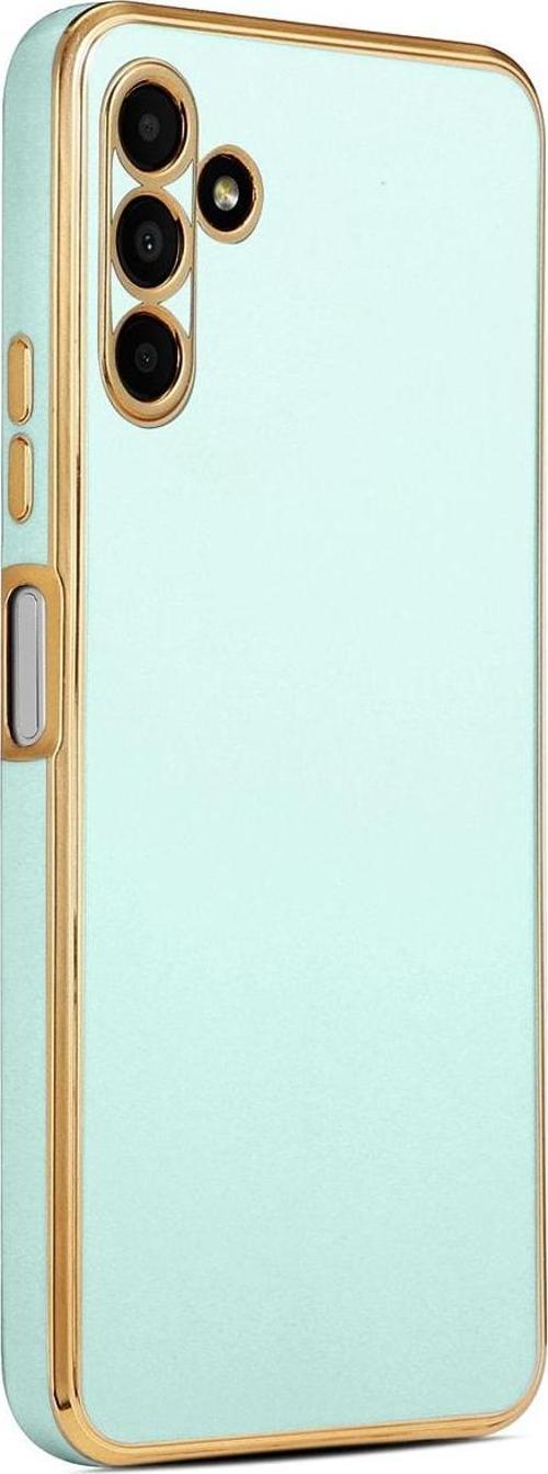Galaxy A04s Ile Uyumlu Kılıf Gold Kenar Pastel Renkli Halcyon Z-bark Kapak Mavi Açık