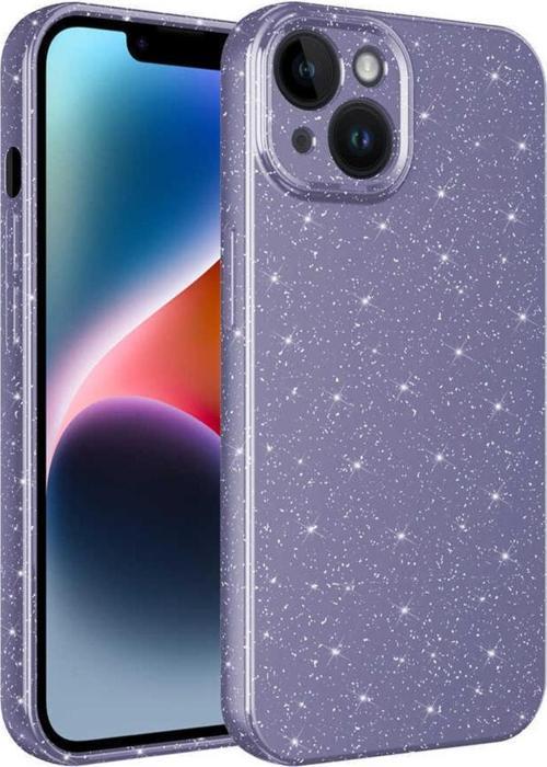 Apple Iphone 14 Plus Ile Uyumlu Kılıf Kamera Korumalı Simli Lüks Koton Kapak Mor