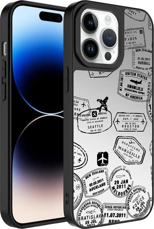 Apple Iphone 14 Pro Ile Uyumlu Aynalı Seyahat Desenli Kamera Korumalı Parlak Z- Mirror Kapak