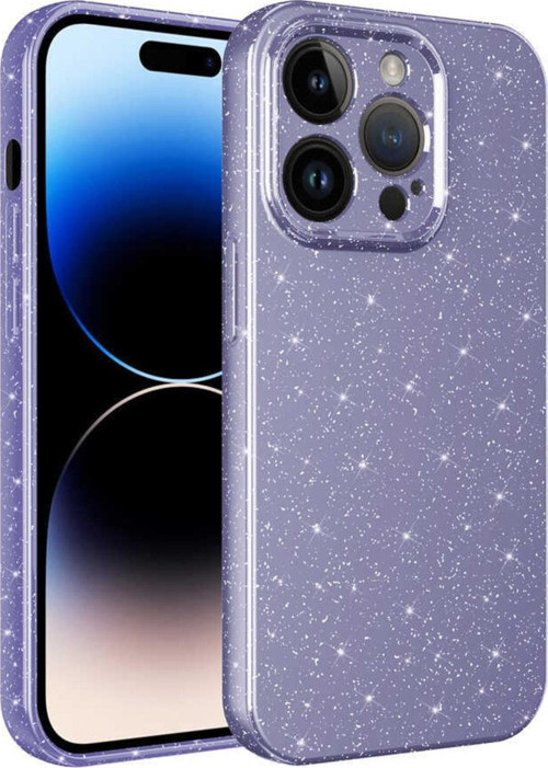 Apple Iphone 14 Pro Max Ile Uyumlu Kılıf Kamera Korumalı Simli Lüks Koton Kapak Mor