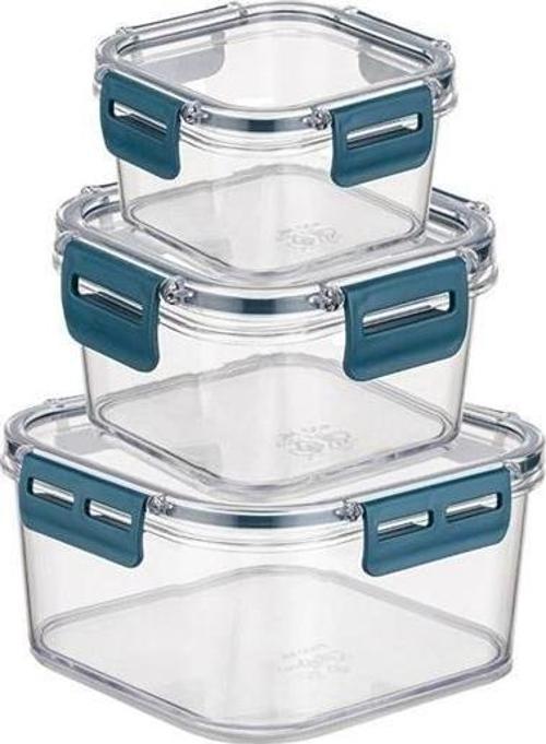 BUFFER® 3'lü Pratik Silikon Contalı Sızdırmaz Kapaklı Sağlam İstiflenebilir Saklama Kapları