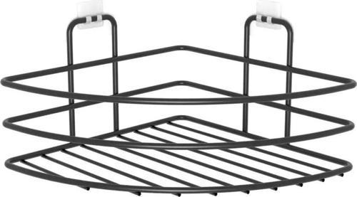 BUFFER® Kendiliğinden Yapışkanlı Montaj Gerektirmeyen Tek Katlı Banyo Askı Köşe Şampuanlık Siyah