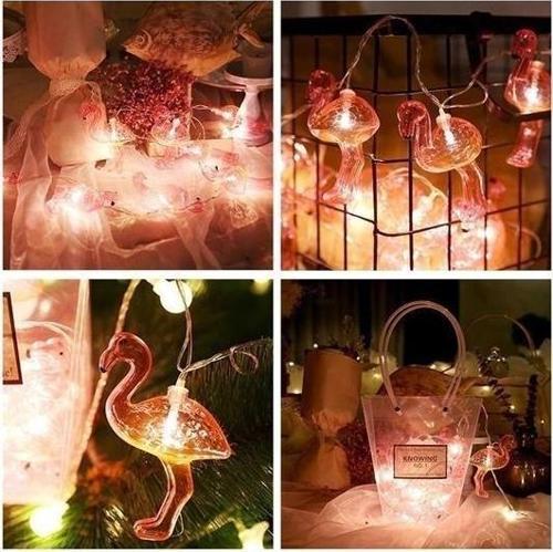 BUFFER® 10lu Pilli Led Flamingo Dekoratif Işık Zinciri Aydınlatma 1,5 Mt