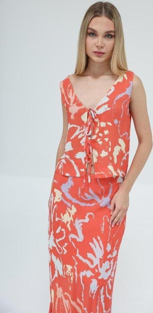 Bağcıklı Bluzlu Etek Takım - Kırmızı