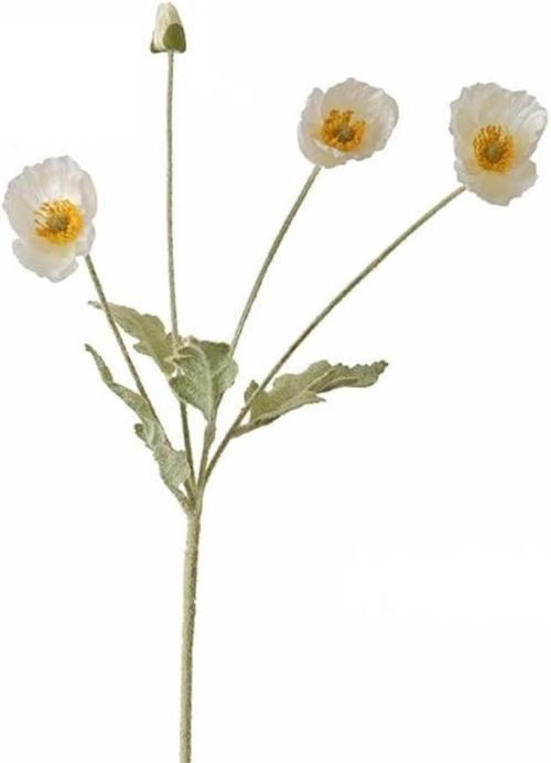 Yapay Çiçek Gelincik Çiçeği Beyaz Renk 3 Çiçek 1 Tomurcuk 59Cm
