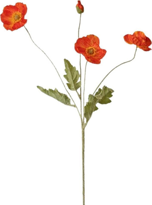 Yapay Çiçek Gelincik Çiçeği Kırmızı Renk 3 Çiçek 1 Tomurcuk 59Cm