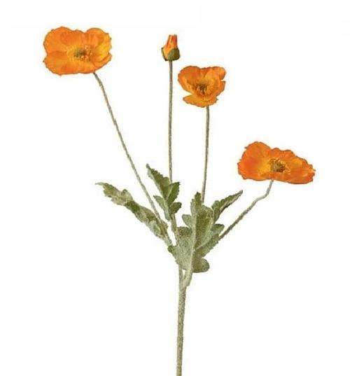 Yapay Çiçek Gelincik Çiçeği Turuncu Renk 3 Çiçek 1 Tomurcuk 59Cm