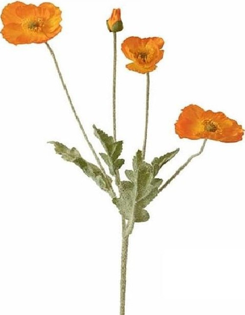 Yapay Çiçek Gelincik Çiçeği Turuncu Renk 3 Çiçek 1 Tomurcuk 59Cm