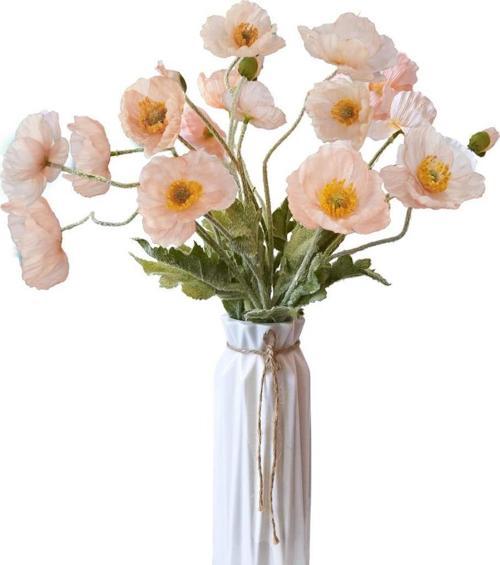 Yapay Çiçek Gelincik Çiçeği Yavruağzı Renk 3 Çiçek 1 Tomurcuk 59Cm