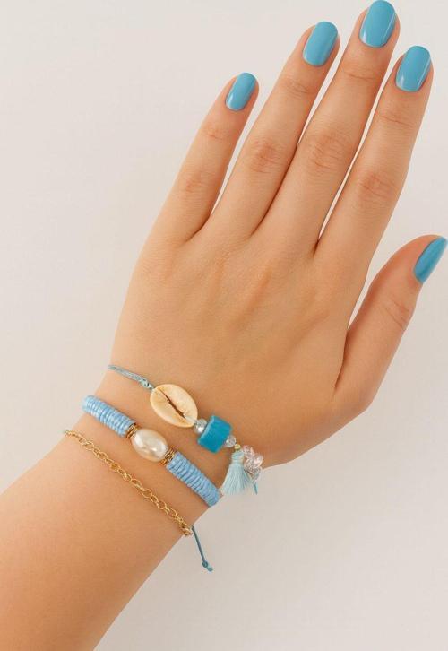 3lü deniz kabuğu incili boncuklu püsküllü asansörlü lastikli ip bileklik. Kadın ip bileklik halhal