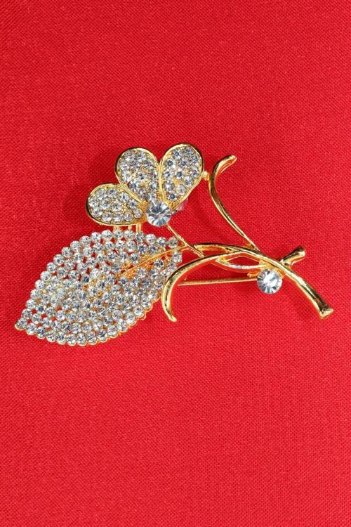 Gold Taşlı Yaprak Broş. Çiçek Broş. Taşlı Broş. Yaka Iğnesi Broş. Kadın Broş. Gold Broş.
