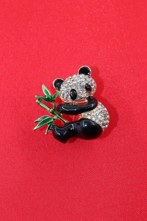 Panda broş. Taşlı tasarım panda broş. Yaka iğnesi broş. Kadın broş. Broş. Erkek broş. Unisex.