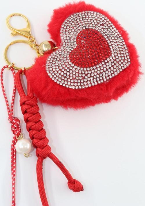 Anahtarlık Çanta Charm. Ayna Süsü. Çanta Aksesuarı. Anahtarlık Taşlı Peluş Kalp Ip Inci Çanta Charmı