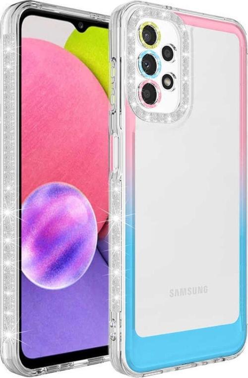 Galaxy A23 Ile Uyumlu Kılıf Taşlı Ve Renk Geçiş Tasarımlı Lens Korumalı Park Kapak